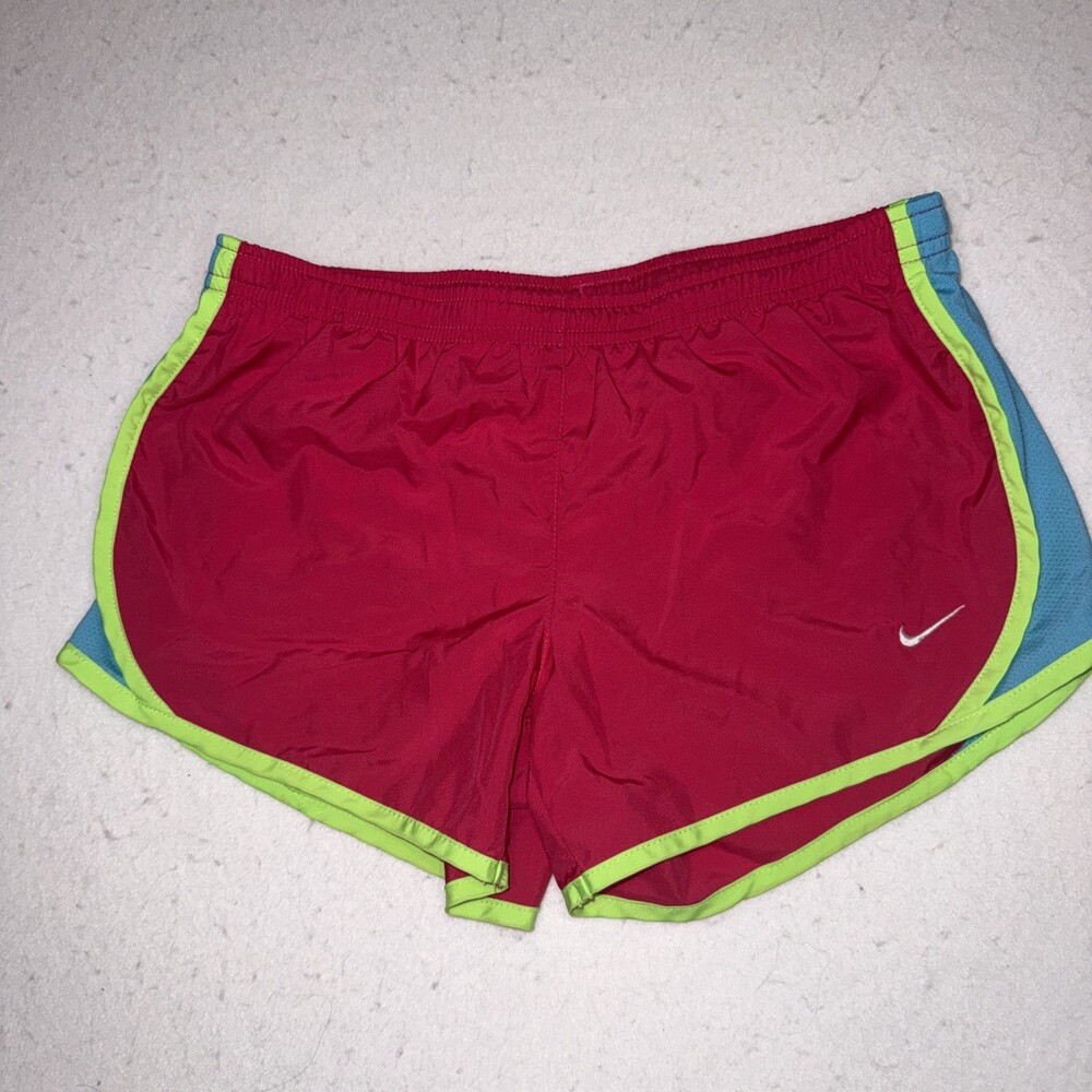 Nike Dri-FIT Tempo Girl’s Running Shorts Pink Blue Neon Yellow Mesh Sides Medium